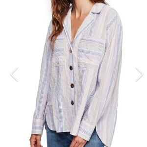 Free People High Tide Multistripe Button Up Shirt